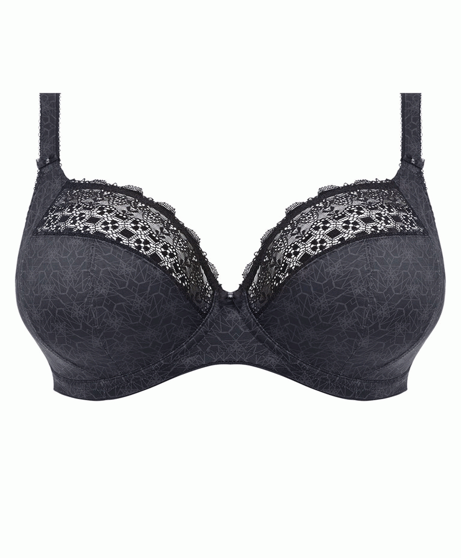 Elomi Kim Banded Stretch Lace Plunge Underwire Bra (4340),32H,Black at   Women's Clothing store