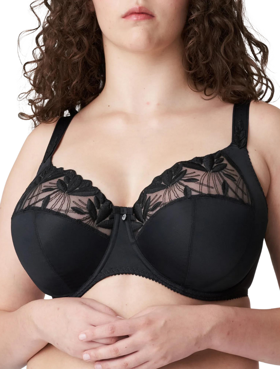  Womens Full Coverage Floral Lace Underwired Bra Plus Size  Non Padded Comfort Bra 36J Black