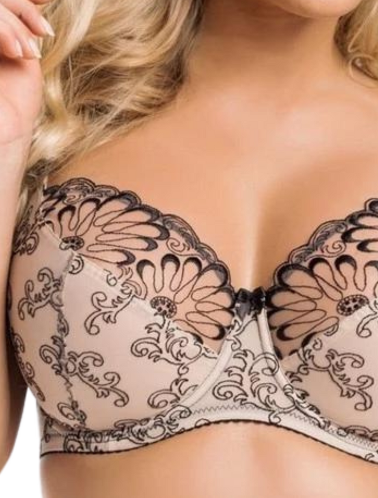  Womens Full Coverage Floral Lace Underwired Bra Plus Size  Non Padded Comfort Bra 48G