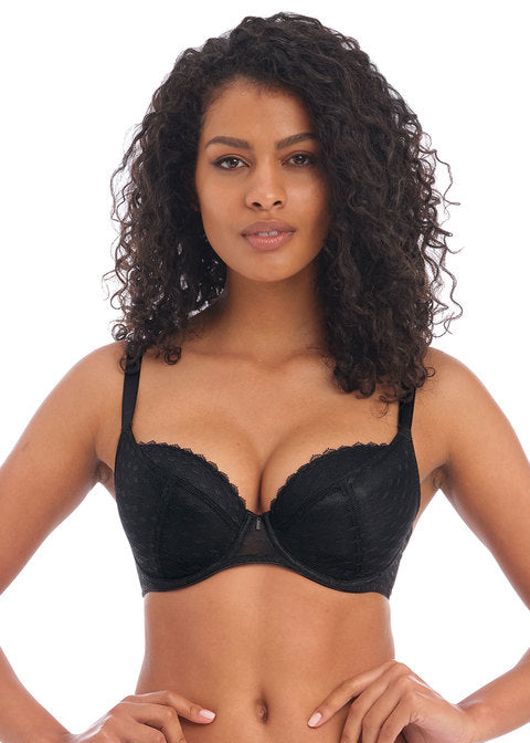YOURS Black Lace Padded Underwired Plunge Bra