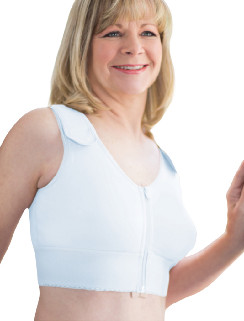 American Breast Care Velcro Front Compression Bra White | White ABC  Compression Bra | White Front Closure Compression Bra