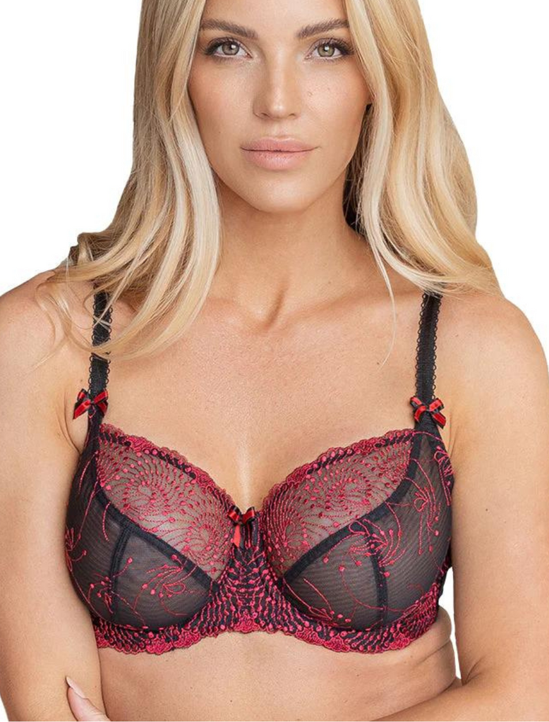 Fit Fully Yours Nicole See-Thru Underwire Lace Bra, Black Red