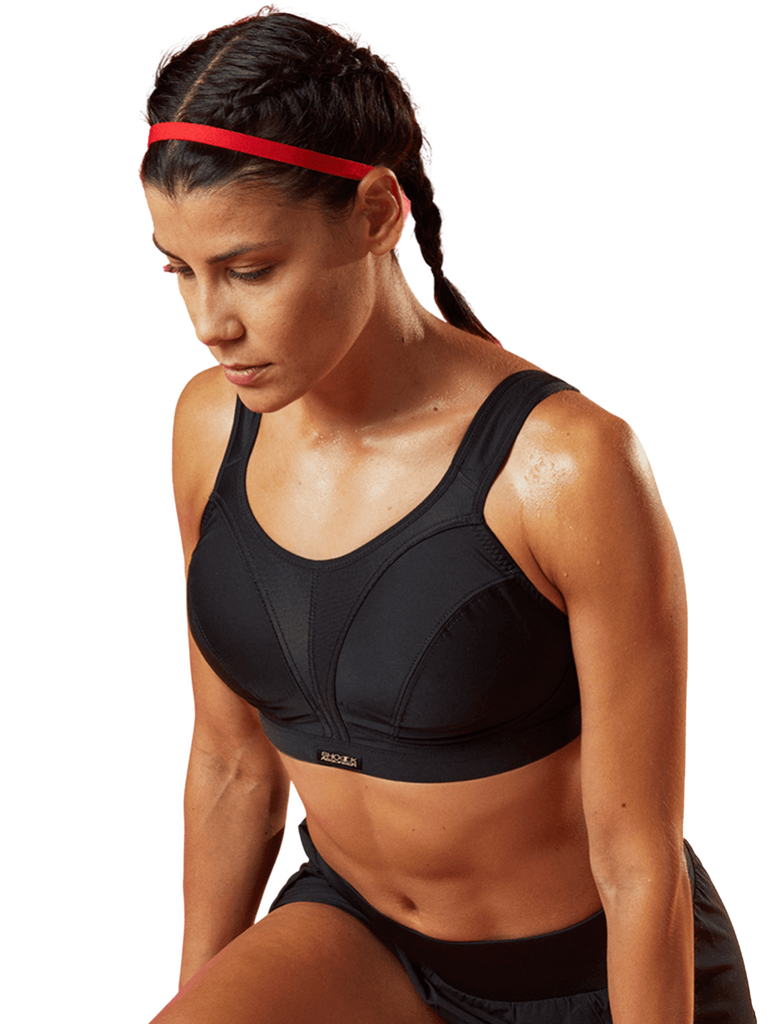 Padded-strap moulded sports bra High-impact support