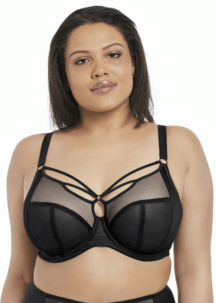 Elomi Kim Banded Stretch Lace Plunge Underwire Bra (4340),32H,Black at   Women's Clothing store