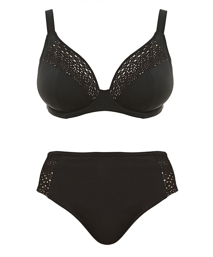 Elomi Swim Magnetic Underwired Plunge Bikini Top - Black - Curvy Bras