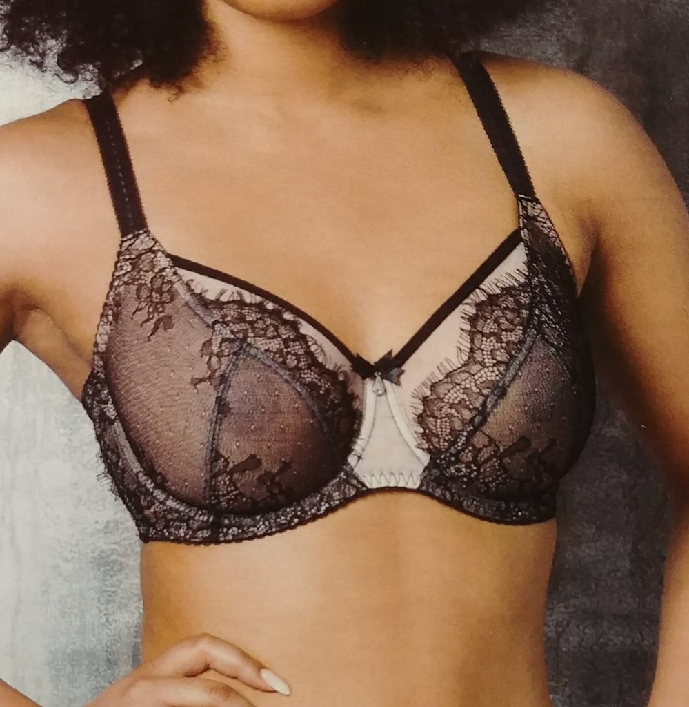 Ava See-Thru Lace Underwire Bra Black 44DD by Fit Fully Yours