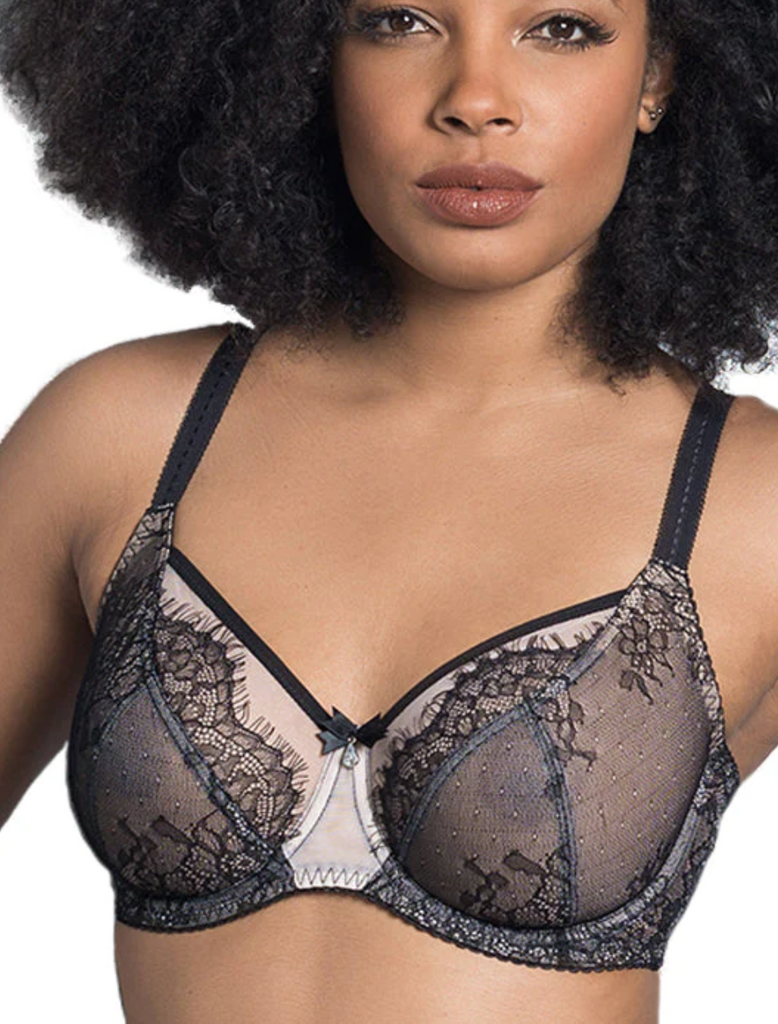 Ava See-Thru Lace Underwire Bra Black 44J by Fit Fully Yours