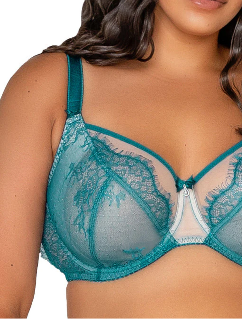 YOURS Plus Size Teal Green Stretch Lace Non-Padded Underwired